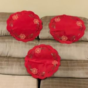 3 red poinsettia Christmas doillies